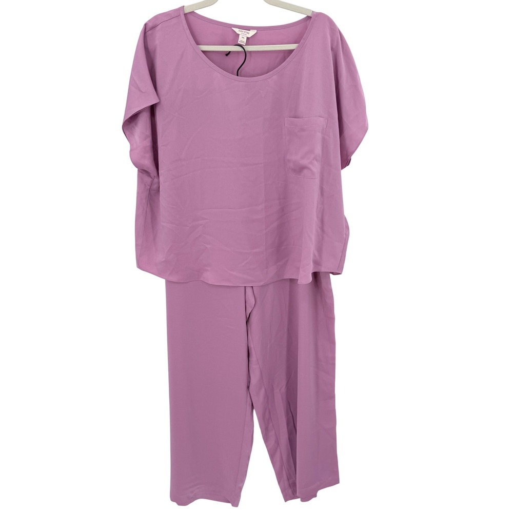 State of Day Intimates Mauve Pink Pajama Set XXL Short Sleeve Top Wide Leg Pants